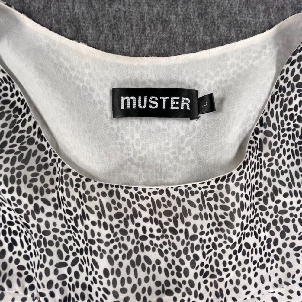 Muster 100% Silk Polka Dot Ruffle Hem Dress L White Black Boho Chic Summer - Picture 5 of 12